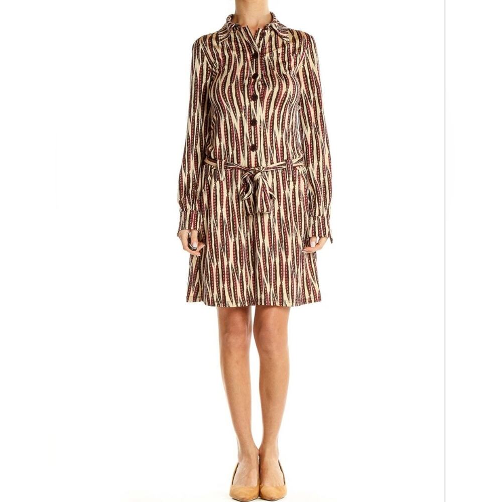 Diane Von Furstenberg Women's Sheena Silk Dress Long Sleeve Feather Print Sz 10